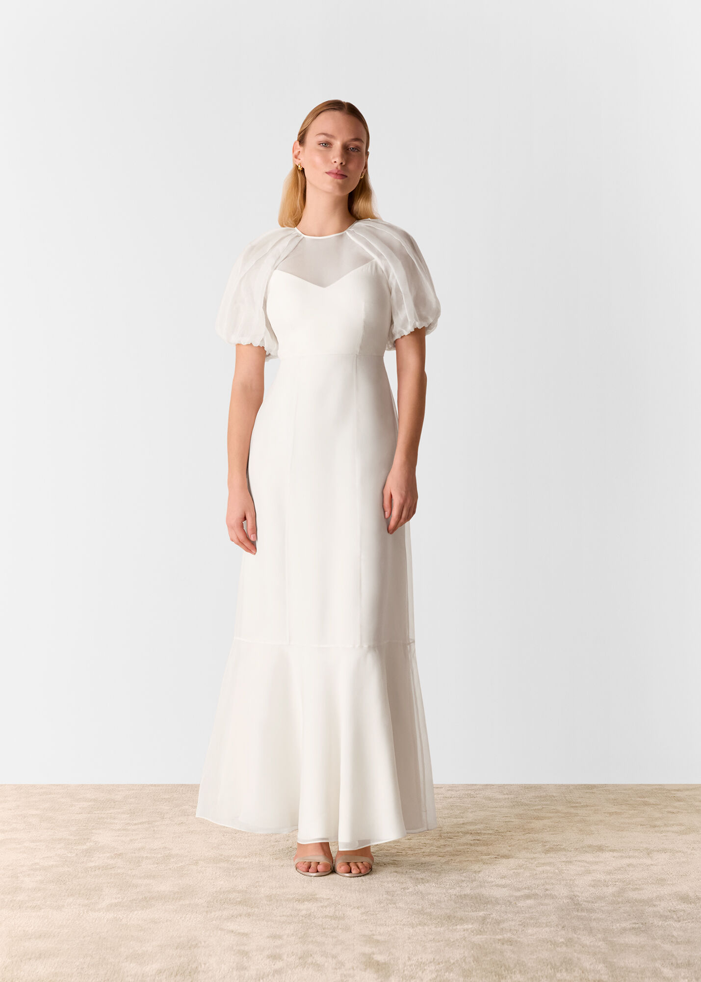 Silk Wedding Dress with Sheer Puff Sleeves | Whistles UK